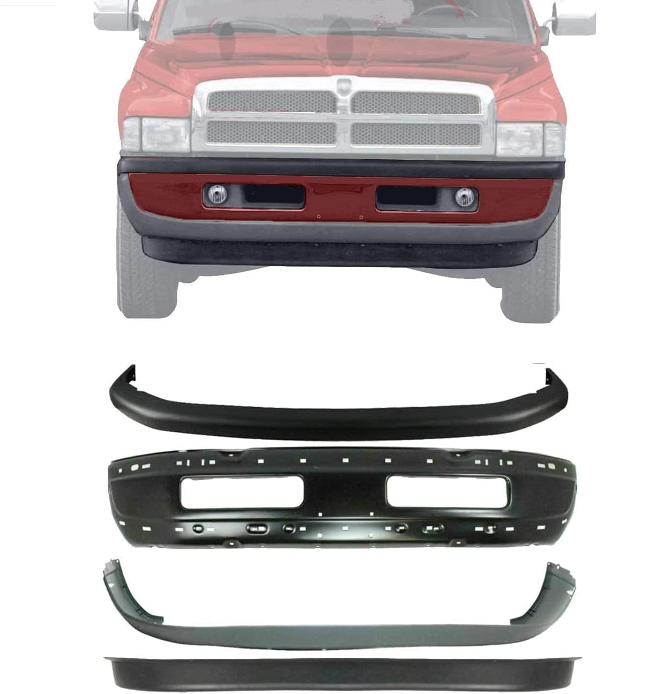 Dodge RAM 1994 - 2001 - 1500 2500 3500 Pickup Front Paintable Bumper Assembly