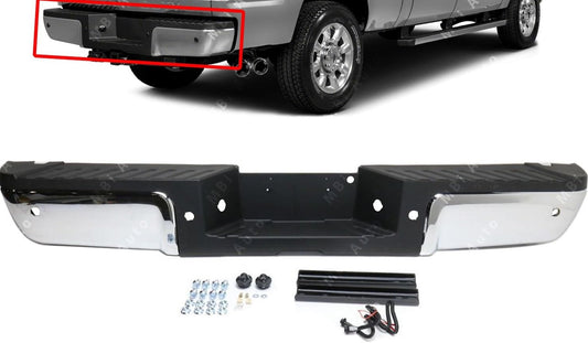 2008 - 2016 Ford F250 F350 F450 Rear Chrome Bumper Assembly with Park Sensor Holes FO1103177