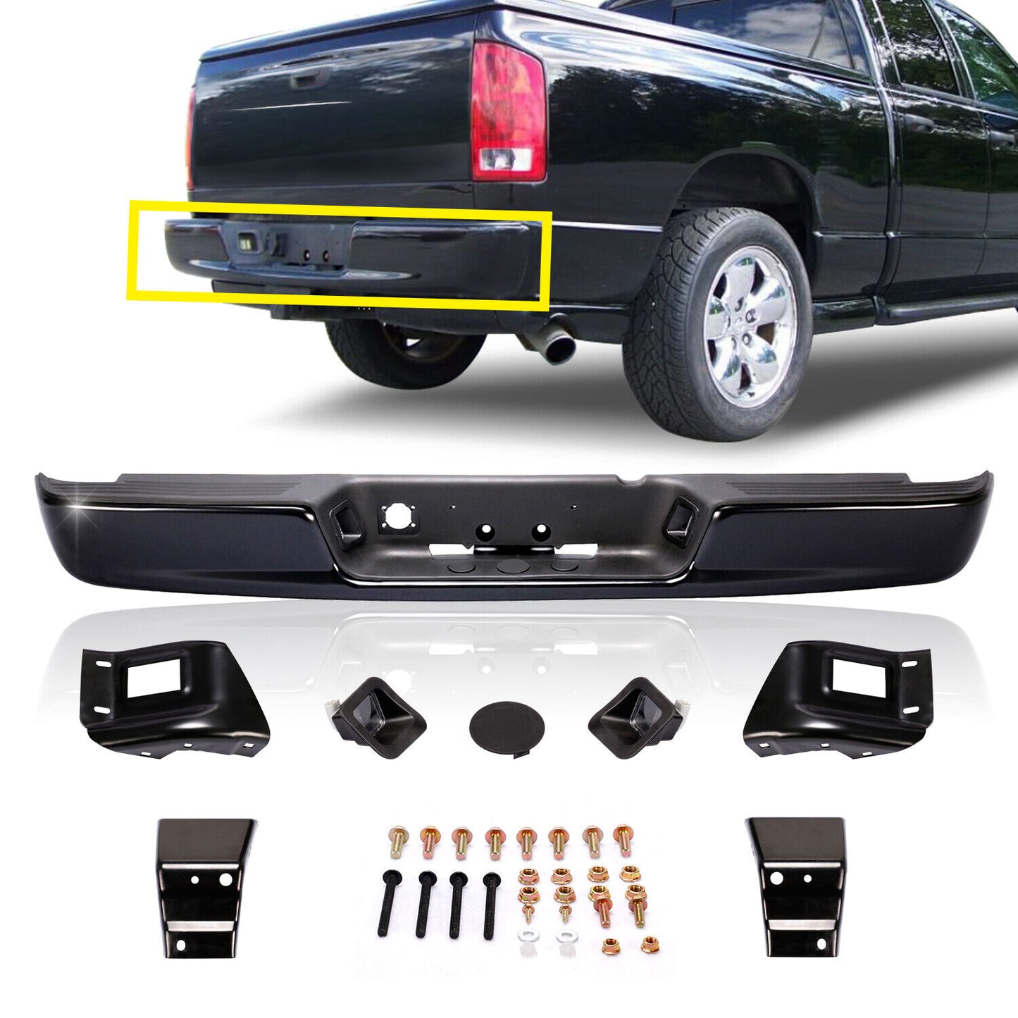 Dodge RAM 2002 - 2008 1500 2500 3500 Black Rear Step Bumper Assembly CH1103112