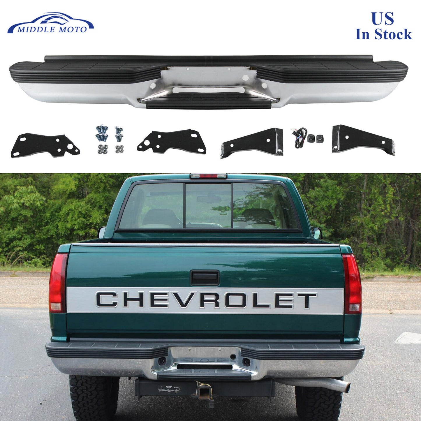 Sierra Silverado 1988 - 1997 also fits '98 - '02, Yukon 1992 - 1999, Tahoe 1992 - 1999, Suburban 1992 - 1999 Chrome Bumper GM1102555