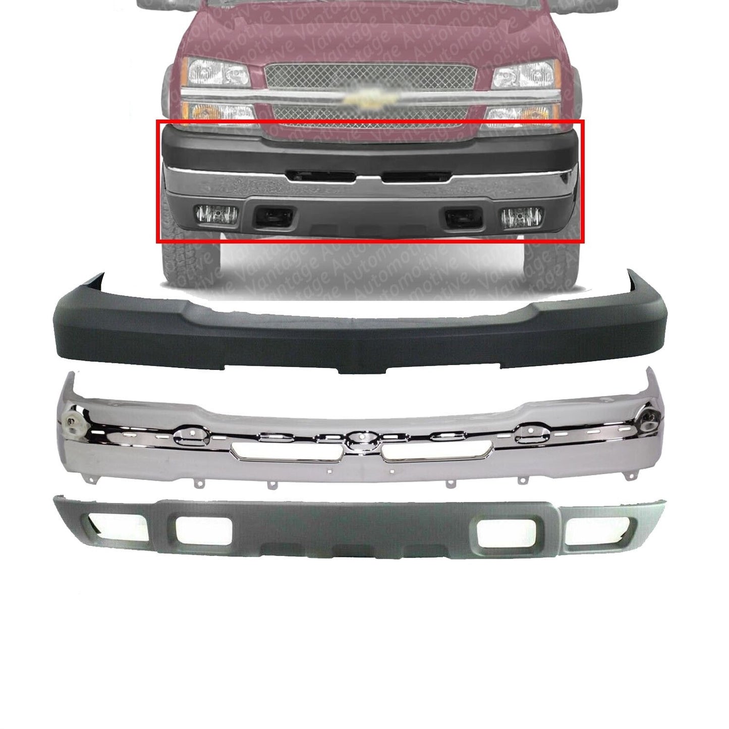 2003-2007 Chevrolet Silverado 2500 3500 Front Chrome Bumper Assembly Kit W/ Fog Light holes GM1002416