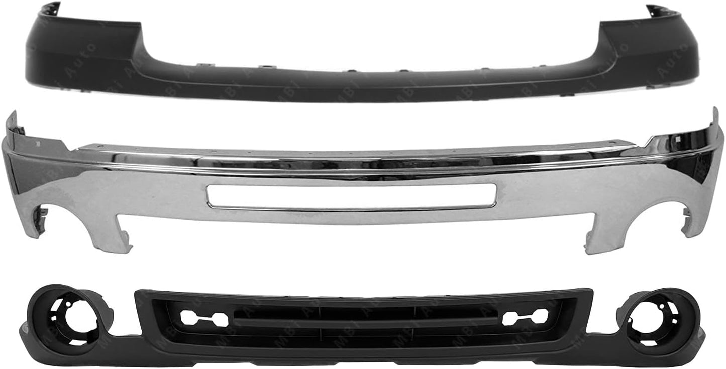 2007 - 2013 GMC Sierra 1500 Front Chrome Bumper Assembly Without Center Hole