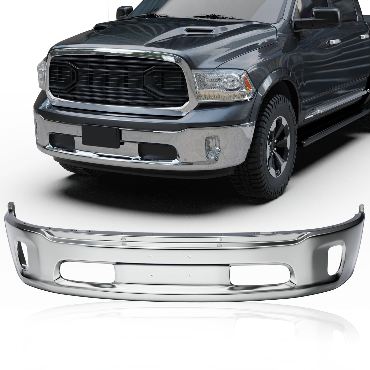 2013-2018 RAM 1500, 2019-2025 Ram 1500 Classic Chrome Front Bumper w/ Fog Light Holes CH1002396