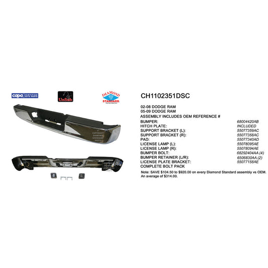 2002-2009 DODGE RAM 1500 RAM 2500 RAM 3500 RAM MEGA CAB Rear Step Bumper Assembly