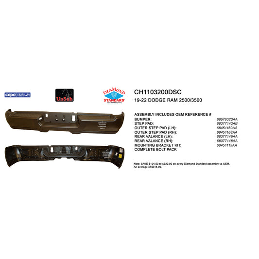 2019-2024 DODGE RAM 2500 RAM 3500 Rear Step Bumper Assembly