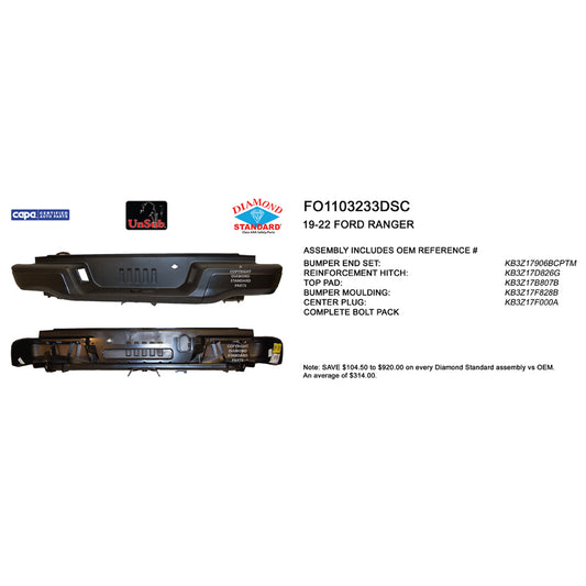 2019-2023 FORD RANGER Rear Step Bumper Assembly