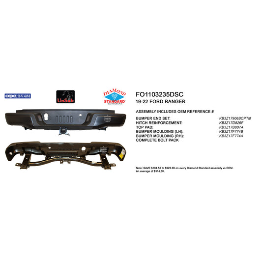 2019-2023 FORD RANGER Rear Step Bumper Assembly