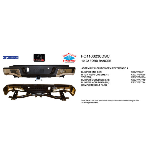 2019-2023 FORD RANGER Rear Step Bumper Assembly