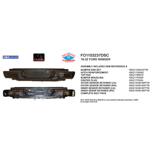 2019-2023 FORD RANGER Rear Step Bumper Assembly