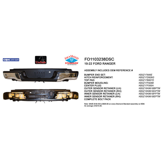 2019-2023 FORD RANGER Rear Step Bumper Assembly