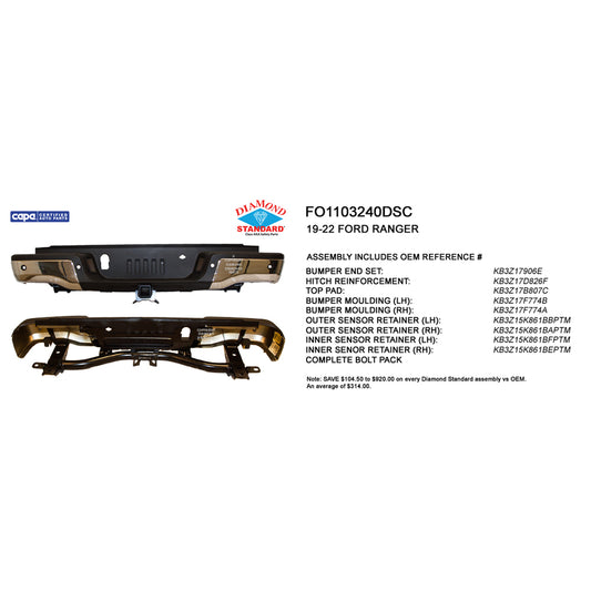 2019-2023 FORD RANGER Rear Step Bumper Assembly