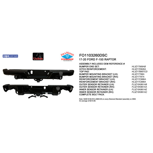 2017-2020 FORD F150 Rear Step Bumper Assembly
