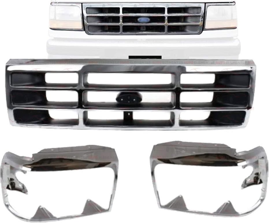 Ford F250 F350 F450 1992 - 1998 Chrome Grille (3 pcs)