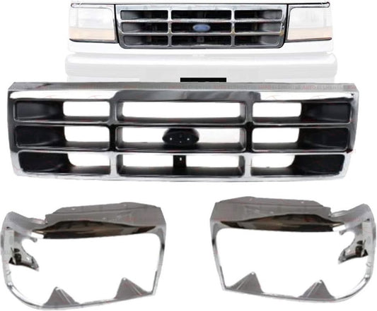 Ford F250 F350 F450 1992 - 1998 Chrome Grille (3 pcs)