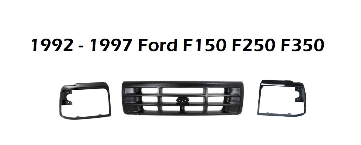 Ford F250 F350 F450 1992 - 1998 BLACK GRILLE (3 Pieces)