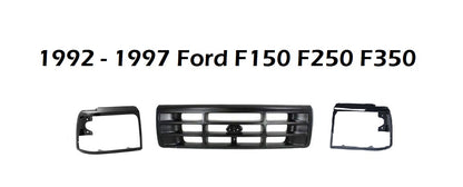 Ford F250 F350 F450 1992 - 1998 BLACK GRILLE (3 Pieces)