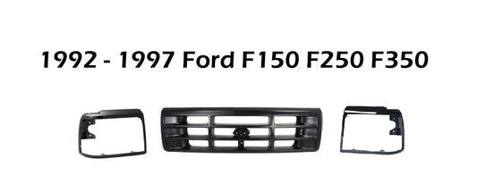 Ford F250 F350 F450 1992 - 1998 BLACK GRILLE (3 Pieces)