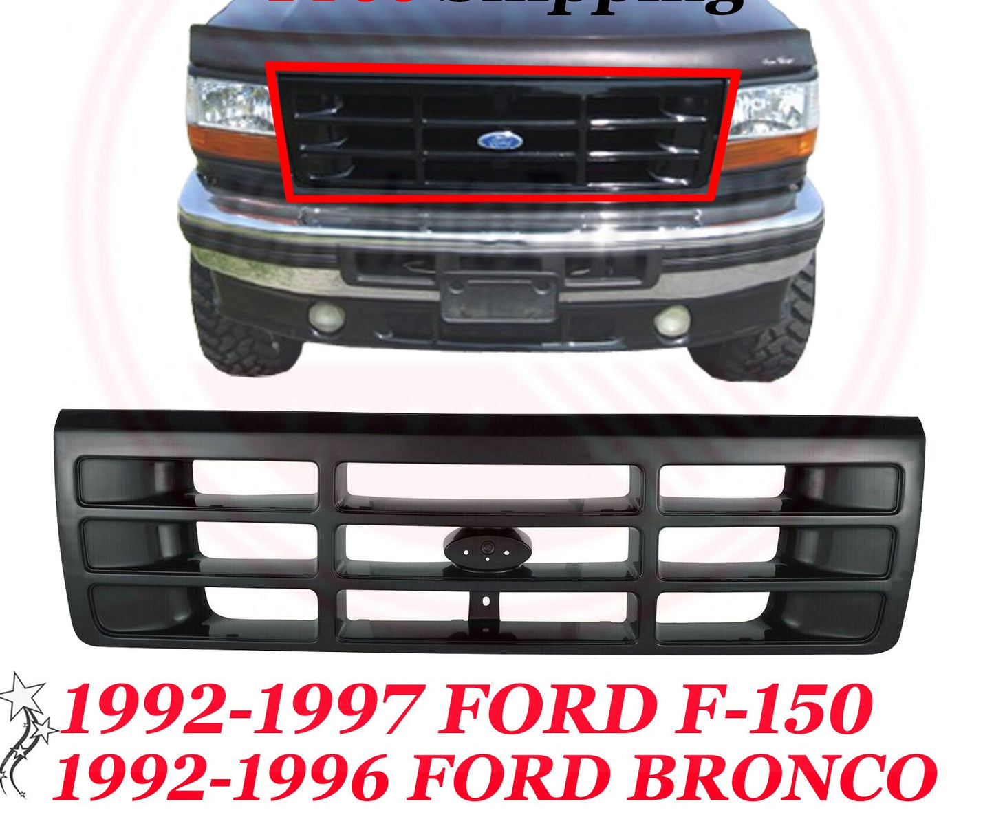 Ford F250 F350 F450 1992 - 1998 BLACK GRILLE (3 Pieces)