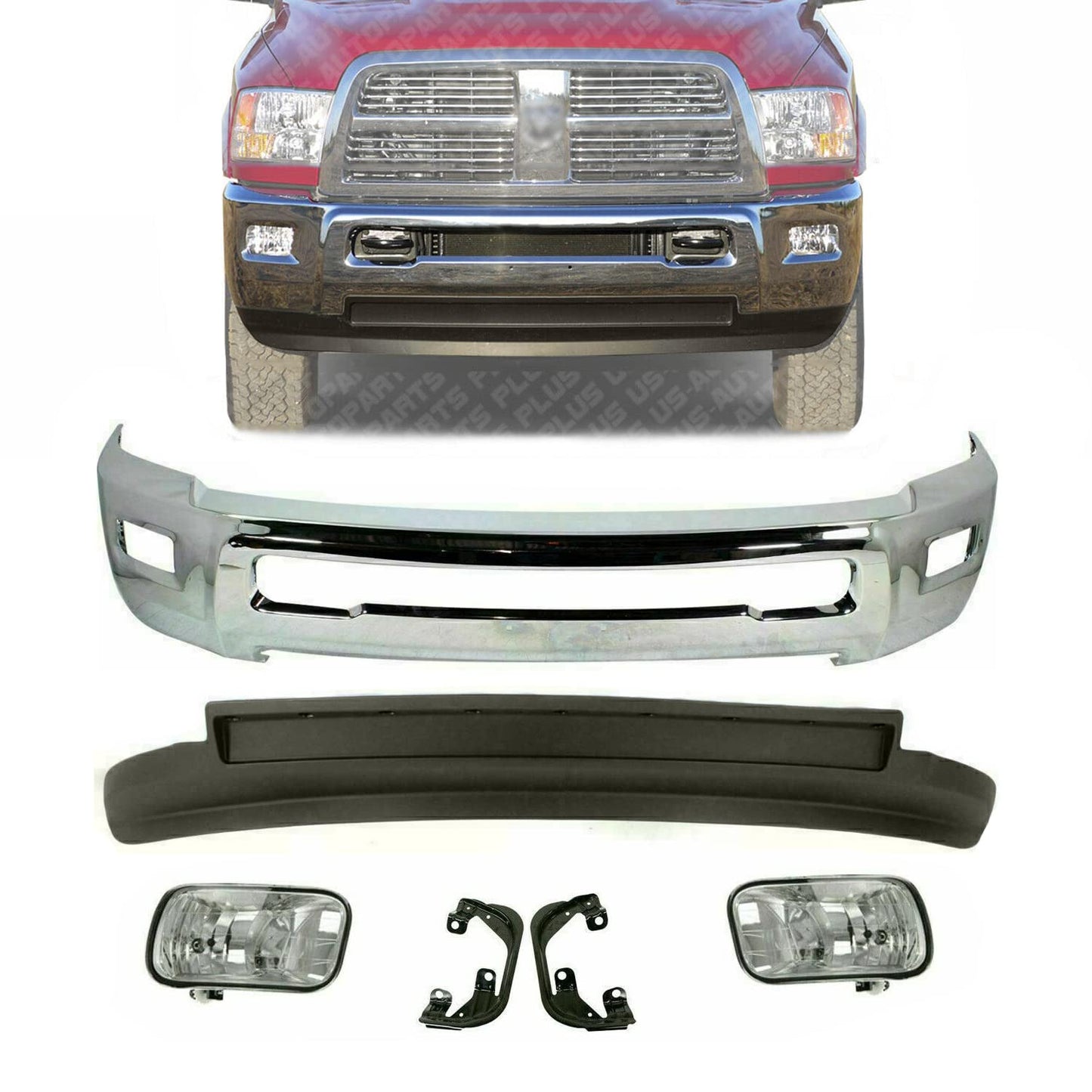 2010 - 2018 Ram 2500 3500 Front Bumper Assembly Chrome with Fog Lights