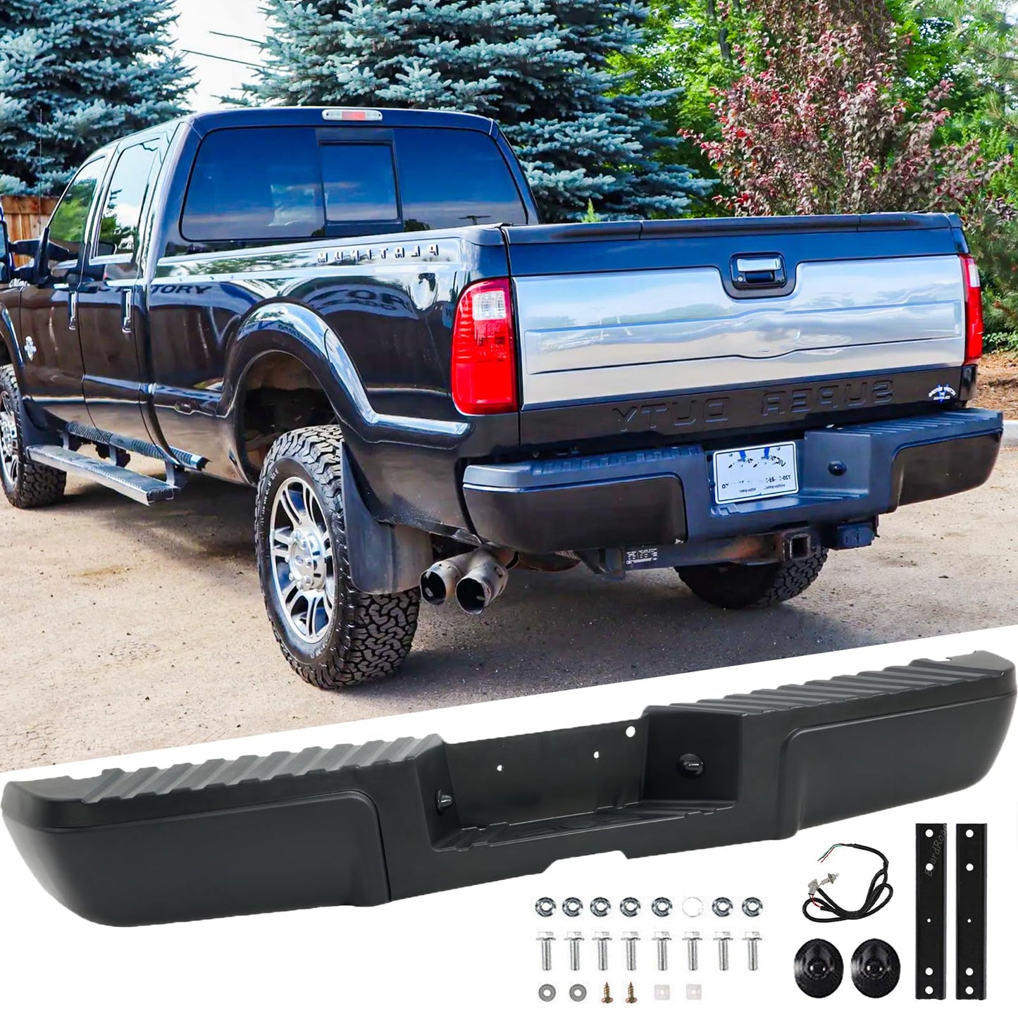 2011 - 2016 Ford F250 F350 F450 Rear Step Bumper Assembly Black w/o Park Sensor Holes FO1103174