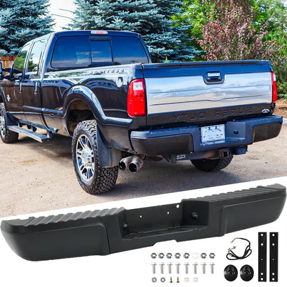 2011 - 2016 Ford F250 F350 F450 Rear Step Bumper Assembly Black w/o Park Sensor Holes FO1103174