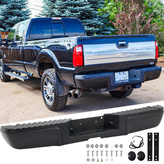 2011 - 2016 Ford F250 F350 F450 Rear Step Bumper Assembly Black w/o Park Sensor Holes FO1103174