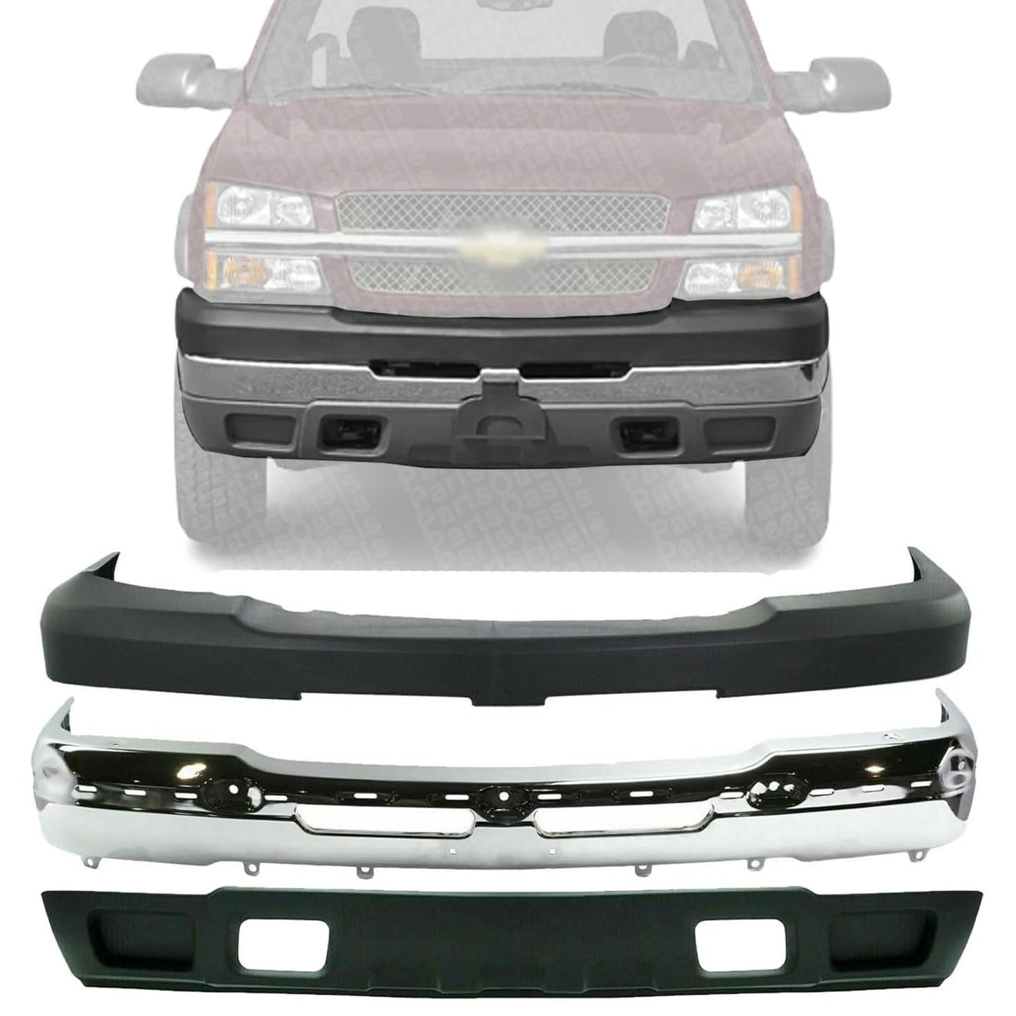 2003 - 2007 Chevrolet Silverado 2500 3500 Front Chrome Bumper Assembly Kit w/o Fog Light GM1002416