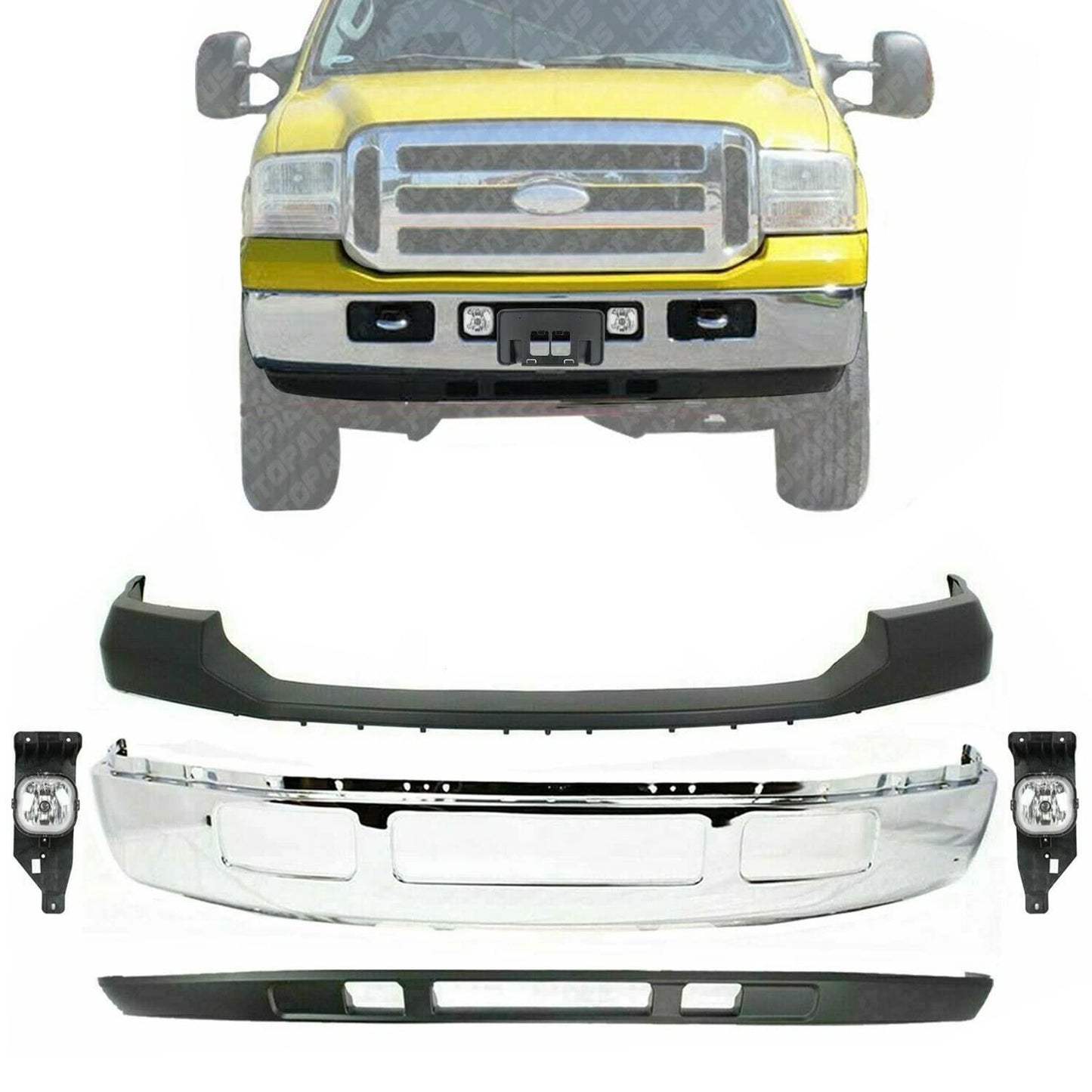 Ford F250 F350 F450 1999 - 2007 Front Chrome Bumper Kit FO1002392 with Fog Lights