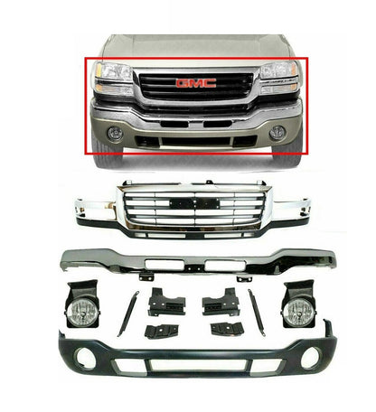 2003-2007 GMC Sierra 2500 3500 HD Front End Kit, Chrome Bumper, Chrome Grille