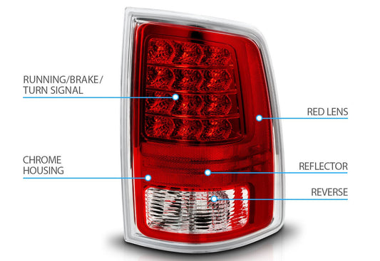 Dodge RAM 2009 - 2018 1500 2500 3500 LED Tail Light - Chrome 2013 - 2018 Pair